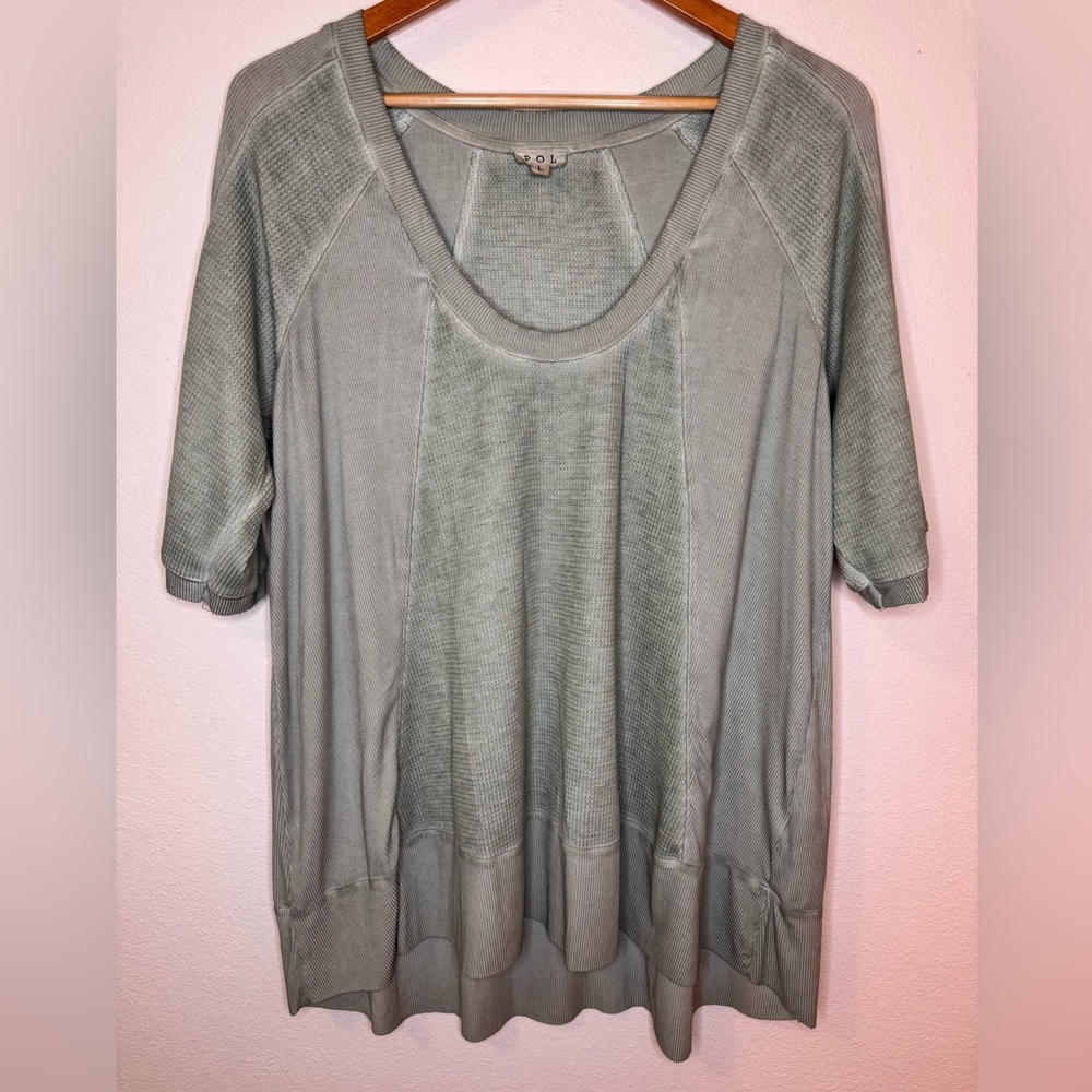 POL Relaxed Sage Green Scoop Neck Knit Top